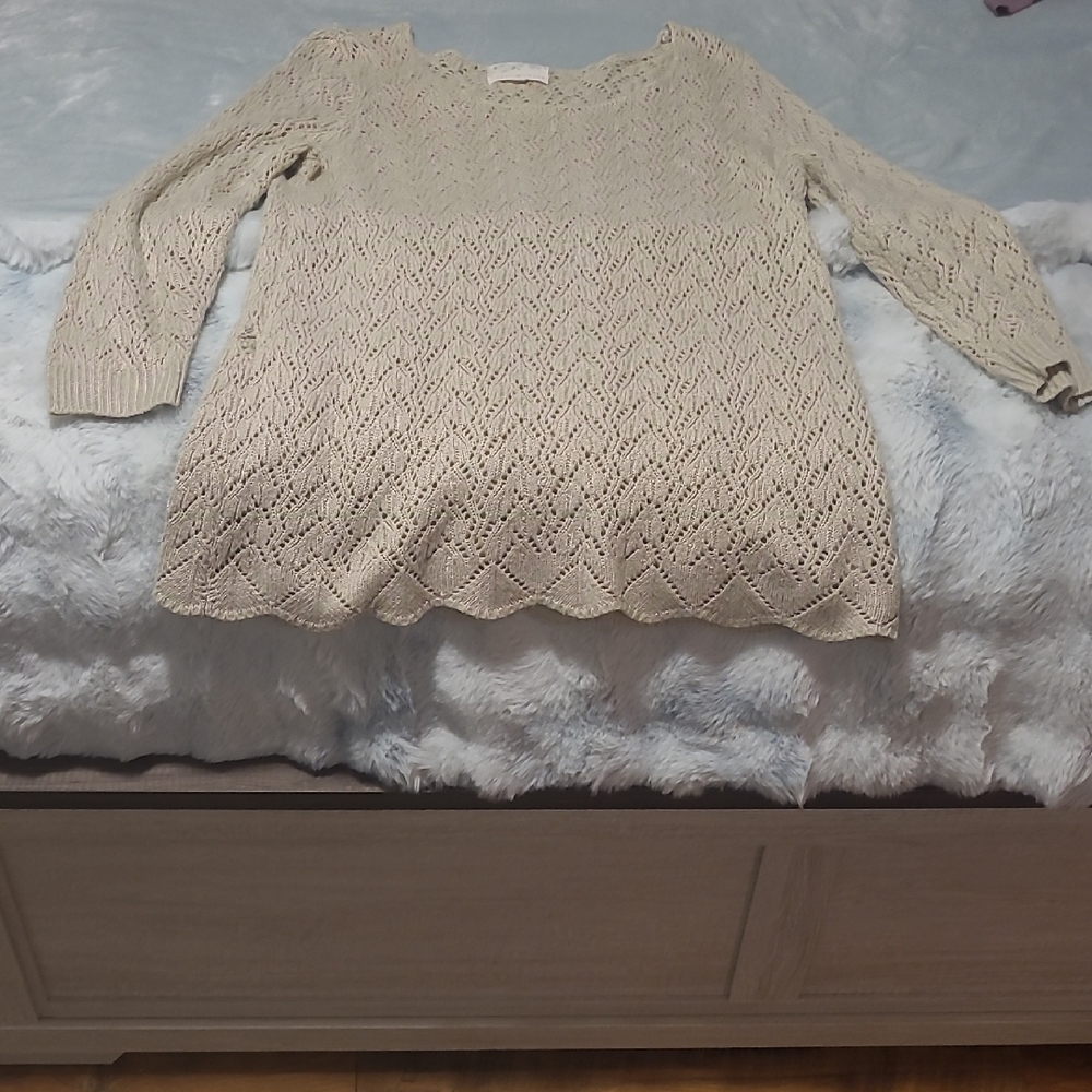 Debbie Morgan Cream Crew Neck Sweater with Chevron Pattern